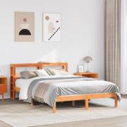 vidaXL Sängram med huvudgavel vaxbrun 150x200 cm massiv furu