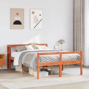 vidaXL Sängram med huvudgavel vaxbrun 135x190 cm massiv furu