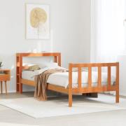 vidaXL Sängram med huvudgavel vaxbrun 75x190 cm massiv furu