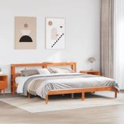 vidaXL Sängram med huvudgavel vaxbrun 200x200 cm massiv furu