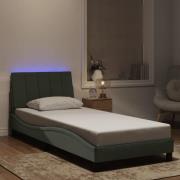 vidaXL Sängram med LED-belysning ljusgrå 90x200 cm sammet