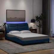 vidaXL Sängram med LED utan madrass blå 140x190 cm tyg