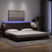 vidaXL Sängram med LED utan madrass mörkbrun 200x200 cm tyg
