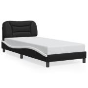 vidaXL Sängram med huvudgavel svart och vit 90x200 cm konstläder
