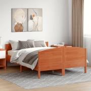 vidaXL Sängram utan madrass vaxbrun 135x190 cm massiv furu