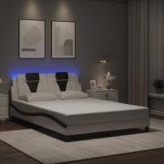 vidaXL Sängram med LED-belysning vit och svart 120x200 cm konstläder