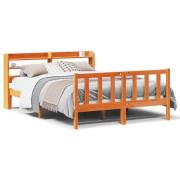 vidaXL Sängram med huvudgavel vaxbrun 120x190 cm massiv furu