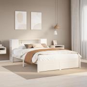vidaXL Säng med bokhylla utan madrass vit 140x190cm massiv furu