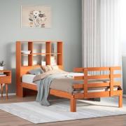 vidaXL Säng med bokhylla utan madrass vaxad brun 90x190 cm massiv furu