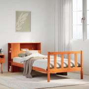 vidaXL Säng med bokhylla utan madrass vaxbrun 75x190 cm massiv furu