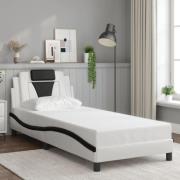 vidaXL Sängram med huvudgavel vit och svart 90x200 cm konstläder