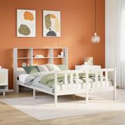 vidaXL Säng med bokhylla utan madrass vit 160x200cm massiv furu