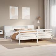 vidaXL Säng med bokhylla utan madrass vit 180x200cm massiv furu