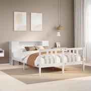 vidaXL Säng med bokhylla utan madrass vit 150x200cm massiv furu
