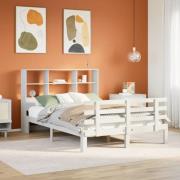 vidaXL Säng med bokhylla utan madrass vit 160x200cm massiv furu
