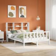 vidaXL Säng med bokhylla utan madrass vit 160x200cm massiv furu