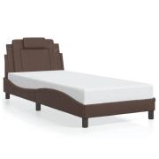 vidaXL Sängram med huvudgavel brun 90x200 cm konstläder