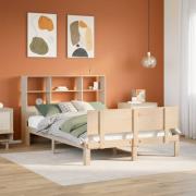 vidaXL Säng med bokhylla utan madrass 150x200cm massiv furu