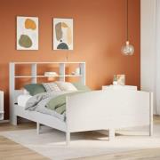 vidaXL Säng med bokhylla utan madrass vit 150x200cm massiv furu