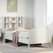 vidaXL Säng med bokhylla utan madrass vit 90x200cm massiv furu