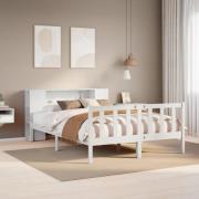 vidaXL Säng med bokhylla utan madrass vit 150x200cm massiv furu