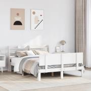 vidaXL Sängram med huvudgavel vit 135x190 cm massiv furu
