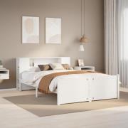vidaXL Säng med bokhylla utan madrass vit 150x200cm massiv furu