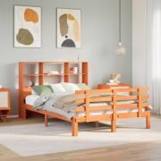 vidaXL Säng med bokhylla utan madrass vaxbrun 140x190cm massiv furu
