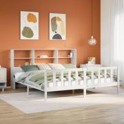 vidaXL Säng med bokhylla utan madrass vit 200x200cm massiv furu