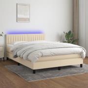 vidaXL Ramsäng med madrass & LED gräddvit 140x200 cm tyg