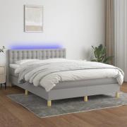 vidaXL Ramsäng med madrass & LED ljusgrå 140x190 cm tyg