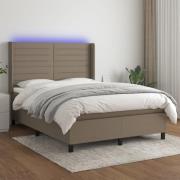 vidaXL Ramsäng med madrass & LED taupe 140x200 cm tyg