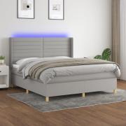 vidaXL Ramsäng med madrass & LED ljusgrå 160x200 cm tyg