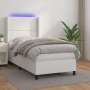 vidaXL Ramsäng med madrass & LED vit 100x200 cm konstläder