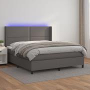vidaXL Ramsäng med madrass & LED grå 180x200 cm konstläder