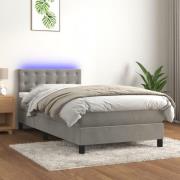 vidaXL Ramsäng med madrass & LED ljusgrå 90x200 cm sammet