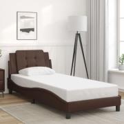 vidaXL Sängram med huvudgavel brun 90x190 cm konstläder