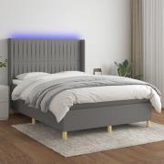 vidaXL Ramsäng med madrass & LED mörkgrå 140x190 cm tyg