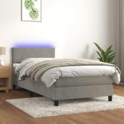 vidaXL Ramsäng med madrass & LED ljusgrå 80x200 cm sammet