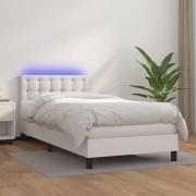 vidaXL Ramsäng med madrass & LED vit 80x200 cm konstläder