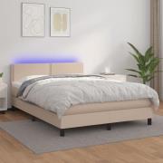 vidaXL Ramsäng med bäddmadrass & LED cappuccino 140x200 cm konstläder