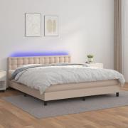 vidaXL Ramsäng med bäddmadrass & LED cappuccino 160x200 cm konstläder