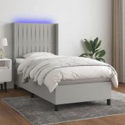 vidaXL Ramsäng med madrass & LED ljusgrå 90x190 cm tyg