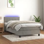 vidaXL Ramsäng med madrass & LED ljusgrå 100x200 cm sammet