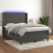 vidaXL Ramsäng med madrass & LED mörkgrå 140x200 cm sammet