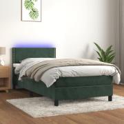 vidaXL Ramsäng med madrass & LED mörkgrön 80x200 cm sammet