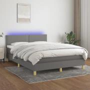 vidaXL Ramsäng med madrass & LED mörkgrå 140x190 cm tyg