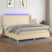 vidaXL Ramsäng med madrass & LED gräddvit 200x200 cm tyg