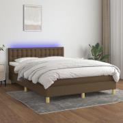 vidaXL Ramsäng med madrass & LED mörkbrun 140x200 cm tyg