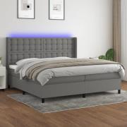 vidaXL Ramsäng med madrass & LED mörkgrå 200x200 cm tyg